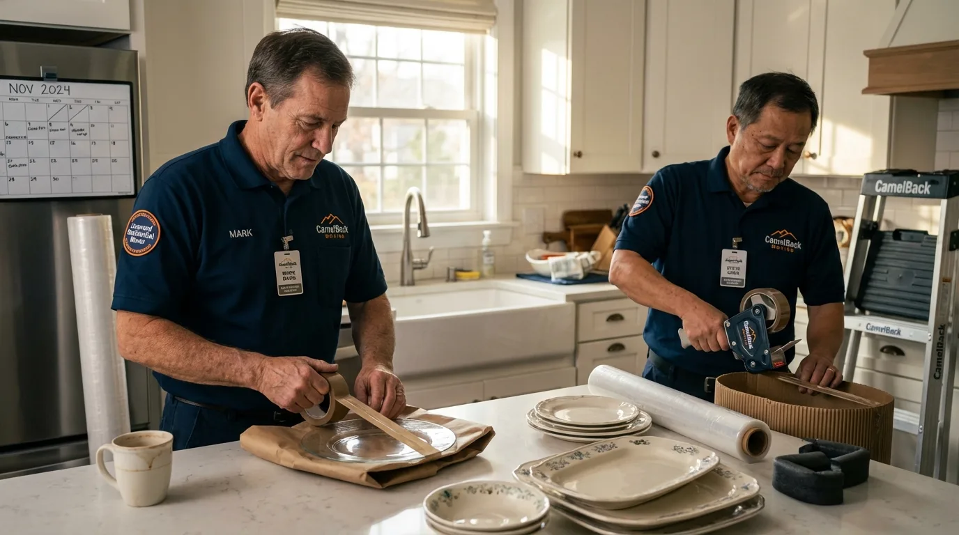 Professional crew packing kitchen dishware in Bluff City, TN